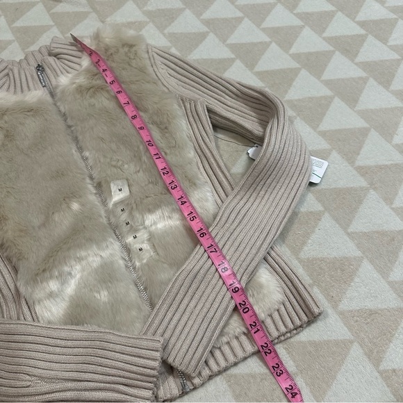 Guess Women's Long Sleeve Fur Mix Zip Front Mila Cardigan Pearl oyster - Picture 5 of 7